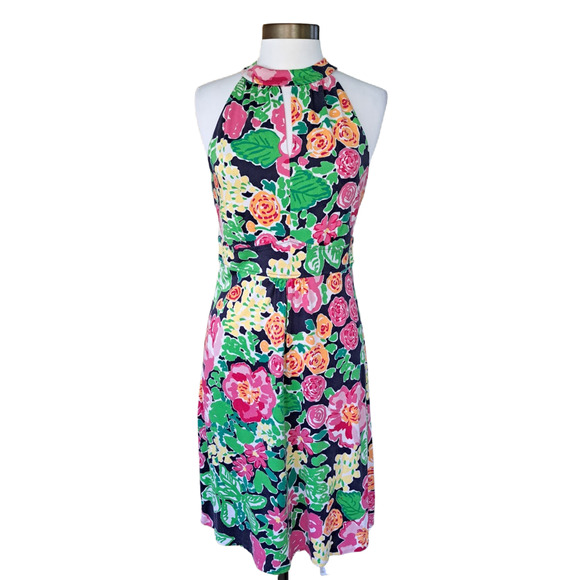 LILLY PULITZER Getaway Garden Valle Halter Dress Size Small Silk Knit Sheath - Picture 2 of 11